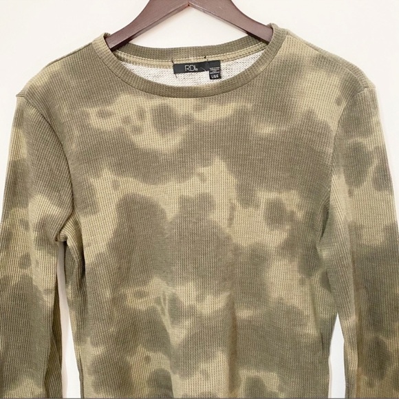 RDI Green Tie Dye Long Sleeve Waffle Knit Crew Neck Pullover Top Size L NEW - Picture 6 of 6